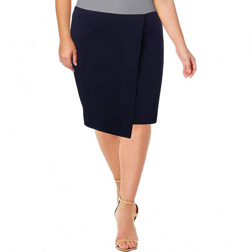 NEW GRACE ELEMENTS asymmetric faux wrap pencil skirt in evening blue